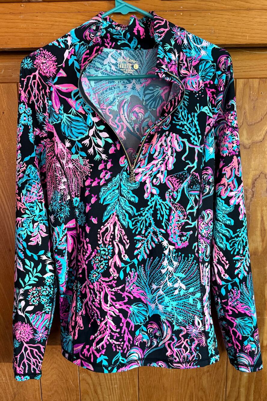 Lilly Pulitzer Justine Pullover Neon Coral Reef Print Large